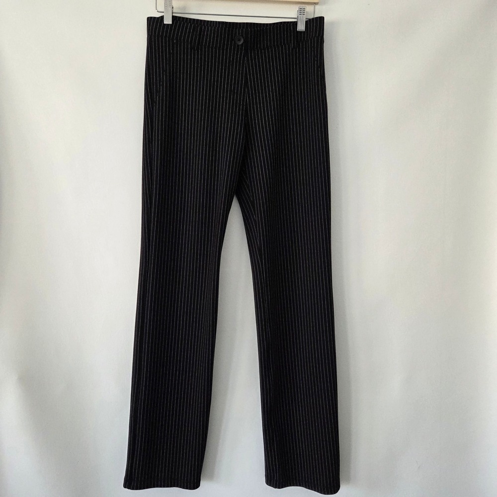 Betabrand Dress Pant Yoga Pants Black Pinstripe Straight Leg W0076-PIB Womens M